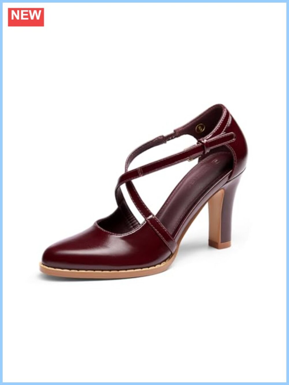 Women's Pointed Toe Chunky High Heel Pumps D'Orsay with Cross Strap